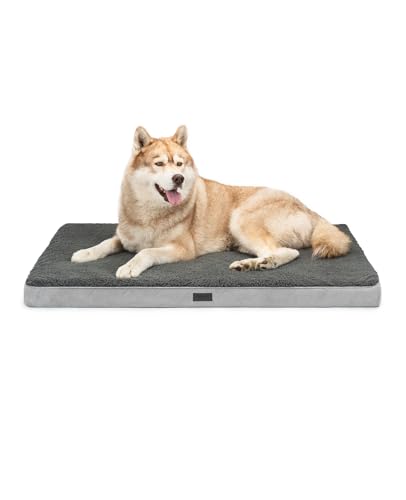 lionto Hundebett orthopädisch, 112x81x8 cm, Robustes Hundekissen mit weichem Plüsch, Bezug abnehmbar & waschbar, wasserabweisend, für kleine & große Hunde sowie Katzen geeignet, grau von lionto