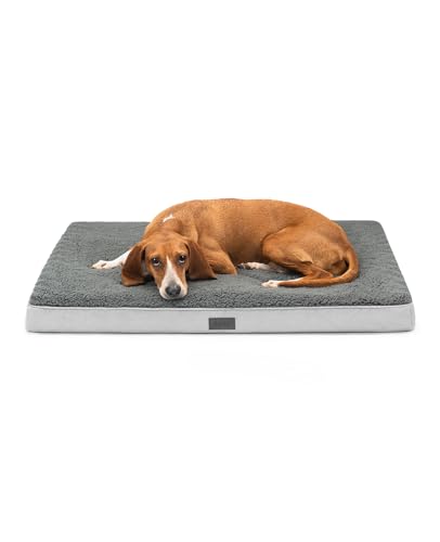 lionto Hundebett orthopädisch, 91x69x8 cm, Robustes Hundekissen mit weichem Plüsch, Bezug abnehmbar & waschbar, wasserabweisend, für kleine & große Hunde sowie Katzen geeignet, grau von lionto