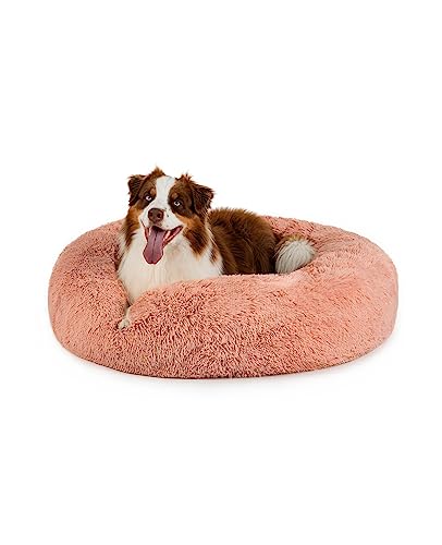 lionto Donutbett für Hunde und Katzen, Flauschiges Hundebett rund für kleine und große Heimtiere, Ø 100 cm, weiches Katzenbett aus kuscheligem Plüsch, Hundekissen mit extra Dicker Füllung, rosa von lionto