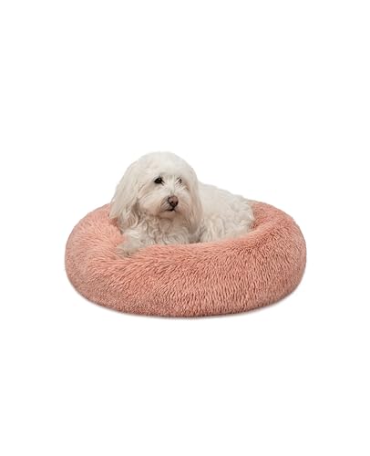 lionto Donutbett für Hunde und Katzen, Flauschiges Hundebett rund für kleine und große Heimtiere, Ø 50 cm, weiches Katzenbett aus kuscheligem Plüsch, Hundekissen mit extra Dicker Füllung, rosa von lionto