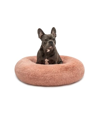 lionto Donutbett für Hunde und Katzen, Flauschiges Hundebett rund für kleine und große Heimtiere, Ø 70 cm, weiches Katzenbett aus kuscheligem Plüsch, Hundekissen mit extra Dicker Füllung, rosa von lionto