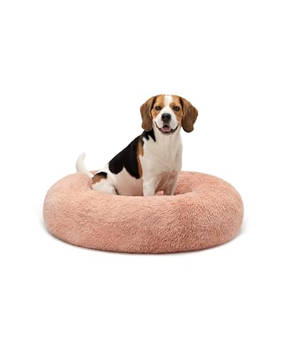 lionto Donutbett für Hunde und Katzen, Flauschiges Hundebett rund für kleine und große Heimtiere, Ø 80 cm, weiches Katzenbett aus kuscheligem Plüsch, Hundekissen mit extra Dicker Füllung, rosa von lionto