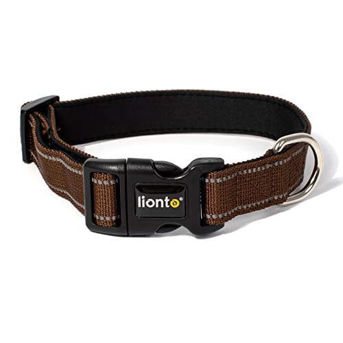 lionto Hundehalsband gepolstert Halsband Nylon reflektierend wasserfest verstellbar, Größe M, braun von lionto