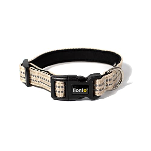 lionto Hundehalsband aus strapazierfähigem Nylon, Größe XS, weiches gepolstertes Halsband für Hunde, 360° reflektierend & Klickverschluss, Metallring & Anpassung durch stufenlosen Schieber, beige von lionto