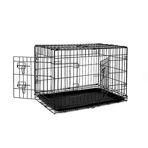 lionto Tiertransportbox für Hunde und Katzen, vielseitiger Transportkäfig mit hygienischer Kunststoffwanne, 76x49x56 cm, Hundebox aus Metall mit stabilen Sicherheitsverschlüssen & Trennwand, schwarz von lionto