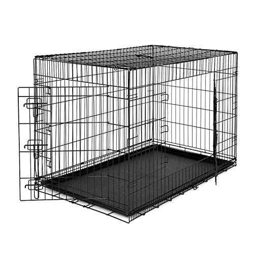 lionto Tiertransportbox für Hunde und Katzen, vielseitiger Transportkäfig mit hygienischer Kunststoffwanne, 122x75x81 cm, Hundebox aus Metall mit stabilen Sicherheitsverschlüssen & Trennwand, schwarz von lionto