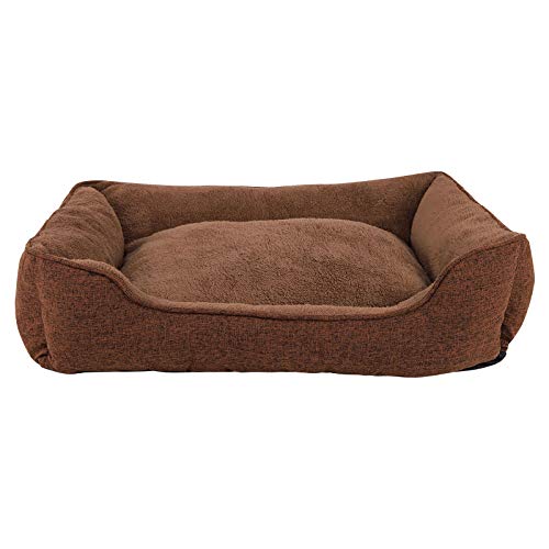 lionto Hundekissen meliert mit abnehmbarem Bezug, kuscheliges Heimtierbett mit komfortablem Einstieg für Hunde und Katzen, 90x75 cm, weiches Hundebett mit rutschfestem Boden, braun von lionto