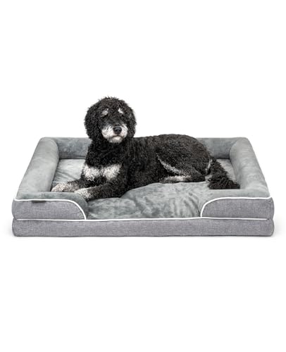 lionto orthopädisches Hundebett mit erhöhtem Rand, 106x80x17 cm, Robustes Hundekissen mit weichem Flanell, Bezug abnehmbar & waschbar, rutschfest, für kleine & große Hunde sowie Katzen geeignet, grau von lionto