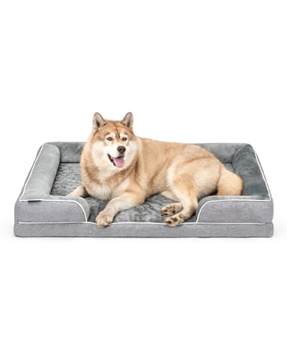 lionto orthopädisches Hundebett mit erhöhtem Rand, 122x89x20 cm, Robustes Hundekissen mit weichem Flanell, Bezug abnehmbar & waschbar, rutschfest, für kleine & große Hunde sowie Katzen geeignet, grau von lionto