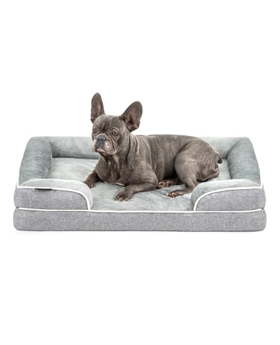 lionto orthopädisches Hundebett mit erhöhtem Rand, 89x63x17 cm, Robustes Hundekissen mit weichem Flanell, Bezug abnehmbar & waschbar, rutschfest, für kleine & große Hunde sowie Katzen geeignet, grau von lionto