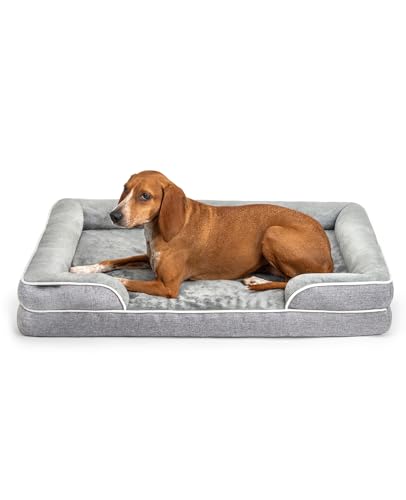 lionto orthopädisches Hundebett mit erhöhtem Rand, 97x71x17 cm, Robustes Hundekissen mit weichem Flanell, Bezug abnehmbar & waschbar, rutschfest, für kleine & große Hunde sowie Katzen geeignet, grau von lionto