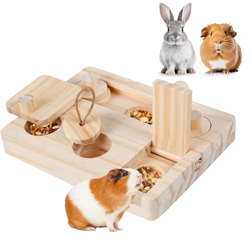 Meerschweinchen-Spielzeug, interaktives Hamsterspielzeug, 7-in-1-Set, Futter- und Leckerli-Spender aus Holz für Kaninchen, Hasen, Chinchillas, Ratten und Rennmäuse, lustiges Kleintierspielzeug von lisetar