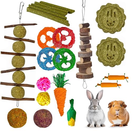 lisetar Kaninchenspielzeug-Set, natürliches Kaninchen-Kauspielzeug, Langeweile, Breaker für Kaninchen, Hamster, Meerschweinchen und Chinchilla, Apfelholz, Timothy Heustäbchen, Behandlung für Kaninchen von lisetar