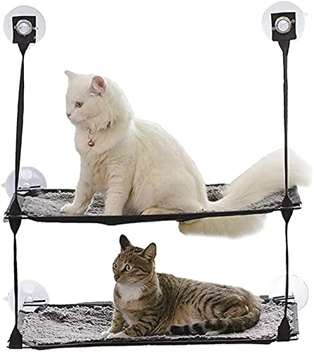 Katzen Hängematte Haustierbett Katzenfenster Barsch Große Kätzchen Sunny Bed Up Stabiler PVC-Rahmen Katzengesichts-Hängematte Perfekt mit einem Wärmebett Doppellagiges Wildleder-Katzennest (Schwa von llxyzrzbhd