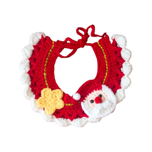 locwanot Weicher gestrickter Haustierschal für den Winter, Weihnachtshalsband, handgewebtes Häkel-Lätzchen, Kätzchen-Halskette, Schneemann, Weihnachtsmann, Kostüm, warme Hunde C L von locwanot