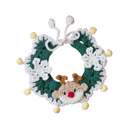 locwanot Weicher gestrickter Haustierschal für den Winter, Weihnachtshalsband, handgewebtes Häkel-Lätzchen, Kätzchen-Halskette, Schneemann, Weihnachtsmann, Kostüm, warme Hunde D L von locwanot