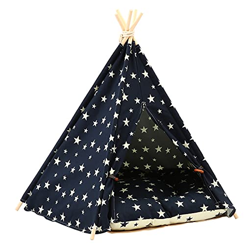 Hundezelt,Katzenzelt weiche Hundebetten für kleine und mittlere Hunde Mit passendem Kissen und Namensschild40x40x50cm(S Navy Star) von lodaonou