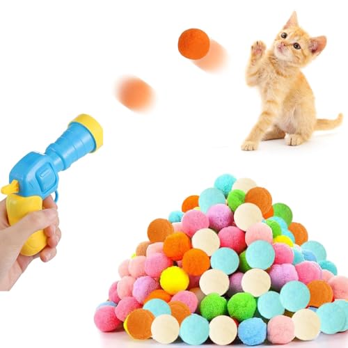 lohill Katzenspielzeug, Katzenspielzeug Bälle mit Katzenspielzeug-Werfer, 50 Stück Interaktives Katzenspielzeug, Cat Toy Katzenspielzeug Ball für Haustier Katzen Hunde von lohill