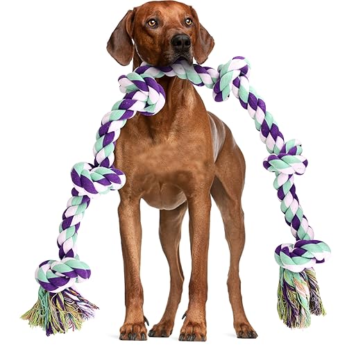 Hundespielzeug für große Hunde – 107,7 cm, 6 Knoten, unzerstörbares Hundespielzeug, Hundespielzeug für aggressive Kauer, robustes Kauspielzeug für Hunde, Tauziehen, Seilspielzeug, langlebiges von loncoldy