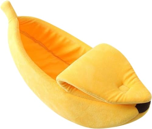 longjunjunfashion Kreative Bananenform Haustier Hund Katze Bett, Niedliches Bananenbett für Hund Katze Selbstwärmend Winter Bett Matte Haustierbedarf für Welpen Kätzchen (L) von longjunjunfashion