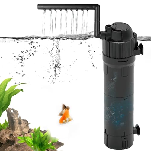 longziming Interner Aquariumfilter mit UV-Sterilisator, 5 W angetriebener Aquariumfilter mit 3-lagiger Filtration. 500 l/h. Filterpumpe für 20–30 cm Aquarien, Durchflussmenge und Richtung einstellbar von longziming