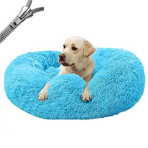 lovecabin Hundebett Orthopädisch Große Hunde - XXL Waschbar Antistress Hundekissen Flauschiges Für Extra Große Grosse Mittlere Hunde Donut HundesofaBlue-80cm von lovecabin