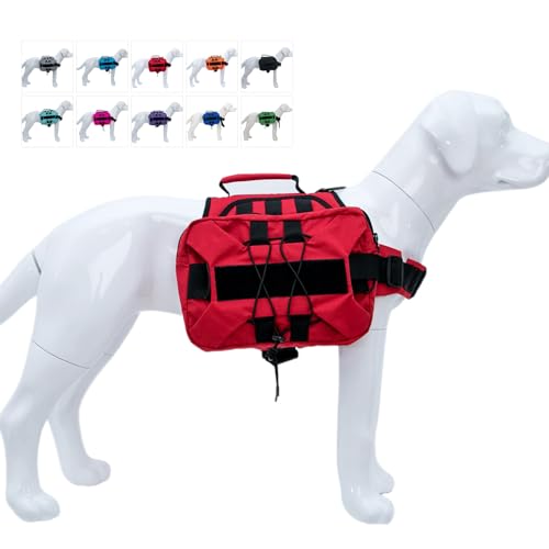 Großer Hunderucksack, Outdoor Hound Satteltasche Hundesack mit Seitentaschen für Kleine Mittlere Große Hunde, Verstellbare Taktische Hunde Pack für Wandern, Reisen, Camping, Training Rot M von lovelonglong