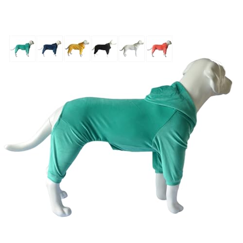 Hunde-Pyjama, Haustier-Jumpsuits PJS für alle Jahreszeiten, Samt-Hunde-Kapuzenpullover, 4 Beine, 4 Füße, Hunde-Einteiler, stilvolles PJS-Welpen-Kostüm, Baumwollfutter, türkis, L von lovelonglong