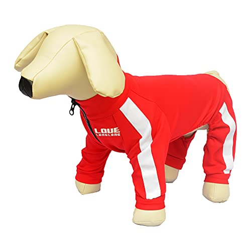 Hunde-Sweatshirt mit Reißverschluss, Hunde-Sportanzug, 4 Beine, bedeckt Hundekleidung, bequem, atmungsaktiv, Hundepullover für kleine, mittelgroße und große Hunde, rot, XS von lovelonglong