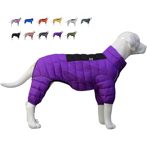 Hundemantel, warme Hundejacke, 4 Beine bedeckt, wasserdicht, Winddicht, reflektierende, warme Hundeweste, Hundeschneejacke für kleine, mittlere und große Hunde.Purple 3XL von lovelonglong