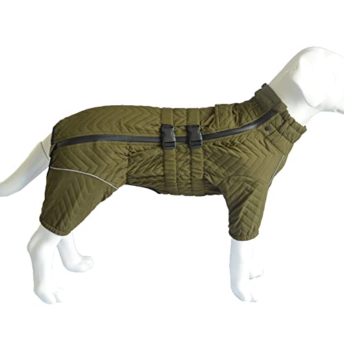 Warmer Hundemantel, doppellagige Hundeweste, Vier Beine bedeckt, Winddicht, wasserdicht, reflektierende warme Hundeweste, Outdoor-Schlittschuhkostüm für kleine, mittlere und große Hunde. Olive 3XL von lovelonglong