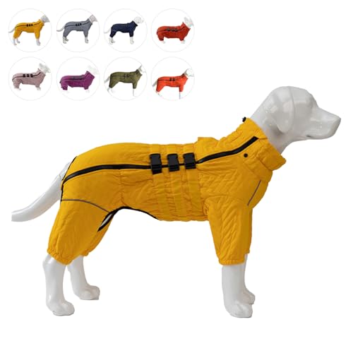 Warmer Hundemantel, doppellagige Hundeweste, Vier Beine bedeckt, Winddicht, wasserdicht, reflektierende warme Hundeweste, Outdoor-Schlittschuhkostüm für kleine, mittlere und große Hunde. Yellow M von lovelonglong