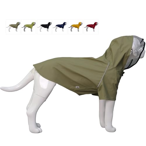 LoveLonglong Premium wasserdichter Hunderegenmantel mit reflektierenden Sicherheitsmerkmalen, Regenmäntel für große, mittelgroße und kleine Hunde. Khaki 2XL von lovelonglong