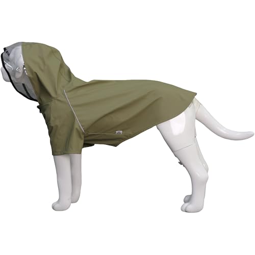 LoveLonglong Premium wasserdichter Hunderegenmantel mit reflektierenden Sicherheitsmerkmalen, Regenmäntel für große, mittelgroße und kleine Hunde. Khaki 2XL von lovelonglong