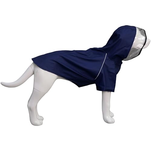 LoveLonglong Premium wasserdichter Hunderegenmantel mit reflektierenden Sicherheitsmerkmalen, Regenmäntel für große, mittelgroße und kleine Hunde. Navy Blue 2XL von lovelonglong