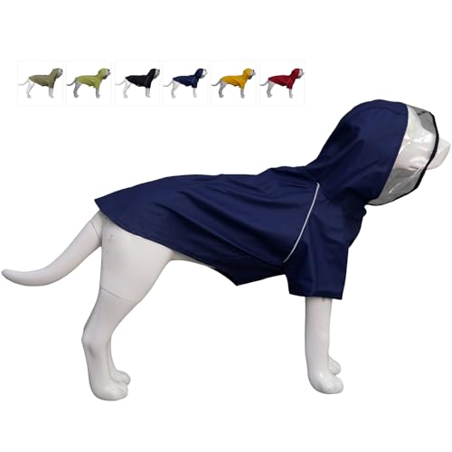 LoveLonglong Premium wasserdichter Hunderegenmantel mit reflektierenden Sicherheitsmerkmalen, Regenmäntel für große, mittelgroße und kleine Hunde. Navy Blue L von lovelonglong