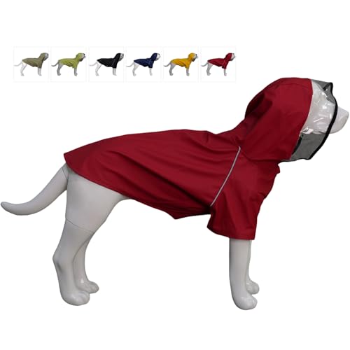 LoveLonglong Premium wasserdichter Hunderegenmantel mit reflektierenden Sicherheitsmerkmalen, Regenmäntel für große, mittelgroße und kleine Hunde. Red 2XL von lovelonglong