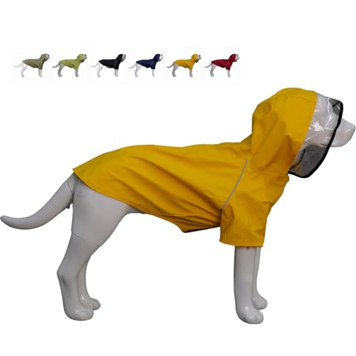 LoveLonglong Premium wasserdichter Hunderegenmantel mit reflektierenden Sicherheitsmerkmalen, Regenmäntel für große, mittelgroße und kleine Hunde. Yellow 2XL von lovelonglong