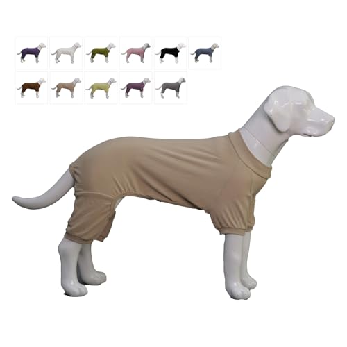 Lovelonglong Gerippter Hunde-Pyjama, Baumwolle, gestrickt, 4-Bein, für alle Jahreszeiten, warmer Haustier-Body für große, mittelgroße und kleine Hunde, Beige, Größe 3XL von lovelonglong