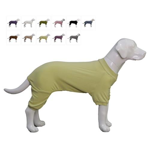 Lovelonglong Gerippter Hunde-Pyjama, Baumwolle, gestrickt, 4-Bein, für alle Jahreszeiten, warmer Haustier-Body für große, mittelgroße und kleine Hunde, Chartreuse, Größe 3XL von lovelonglong