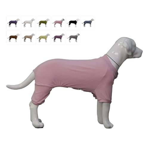 Lovelonglong Gerippter Hunde-Pyjama, Baumwolle, gestrickt, 4-Bein, für alle Jahreszeiten, warmer Haustier-Body für große, mittelgroße und kleine Hunde, Hellrosa, Größe 3XL von lovelonglong