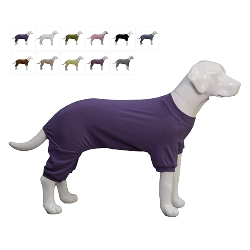 Lovelonglong Gerippter Hunde-Pyjama, Baumwolle, gestrickt, 4-Bein, für alle Jahreszeiten, warmer Haustier-Body für große, mittelgroße und kleine Hunde, Lila, Größe 3XL von lovelonglong