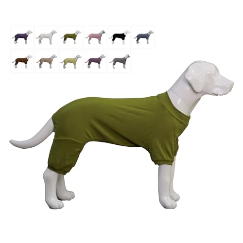 Lovelonglong Gerippter Hunde-Pyjama, Baumwolle, gestrickt, 4-Bein, für alle Jahreszeiten, warmer Haustier-Body für große, mittelgroße und kleine Hunde, Olivgrün, Größe 3XL von lovelonglong