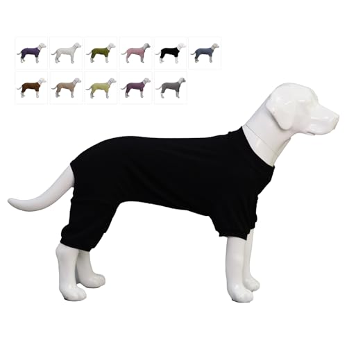 Lovelonglong Gerippter Hunde-Pyjama, Baumwolle, gestrickt, 4-Bein, für alle Jahreszeiten, warmer Haustier-Body für große, mittelgroße und kleine Hunde, Schwarz, Größe 3XL von lovelonglong