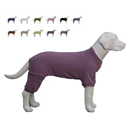 Lovelonglong Gerippter Hunde-Pyjama, Baumwolle, gestrickt, 4-Bein, für alle Jahreszeiten, warmer Haustier-Body für große, mittelgroße und kleine Hunde, Taro-Violett, Größe 3XL von lovelonglong