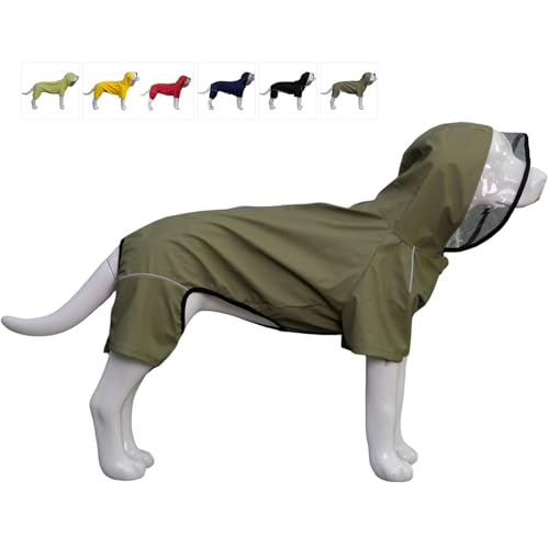 Vierbeiniger, vollständig abdeckender, wasserdichter Hunderegenmantel mit reflektierenden Merkmalen. Regenmäntel für große, mittelgroße und kleine Hunde. Khaki 4XL von lovelonglong