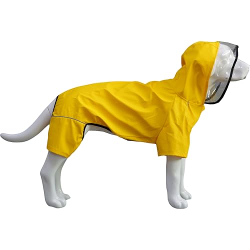 Vierbeiniger, vollständig abdeckender, wasserdichter Hunderegenmantel mit reflektierenden Merkmalen. Regenmäntel für große, mittelgroße und kleine Hunde. Yellow 2XL von lovelonglong