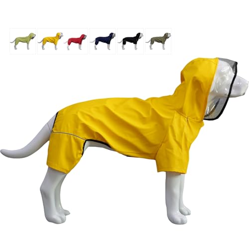 Vierbeiniger, vollständig abdeckender, wasserdichter Hunderegenmantel mit reflektierenden Merkmalen. Regenmäntel für große, mittelgroße und kleine Hunde. Yellow 4XL von lovelonglong