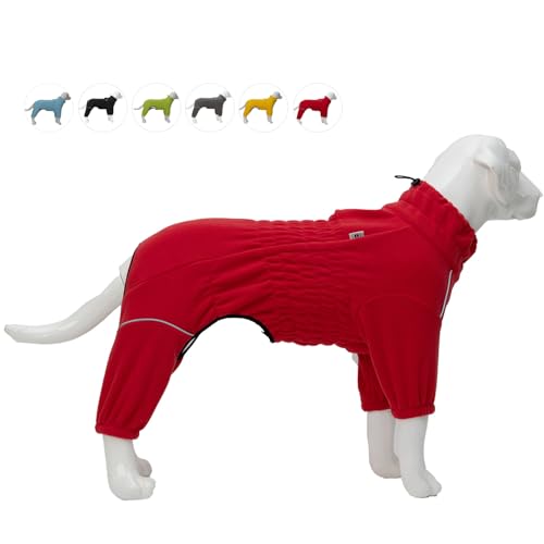 Warmer Hundemantel, Winddichte Hundejacke für kleine, mittlere und große Hunde, vierbeiniger Fleece-Hundewintermantel mit Reißverschluss, Hundeaussenjacke Red L von lovelonglong