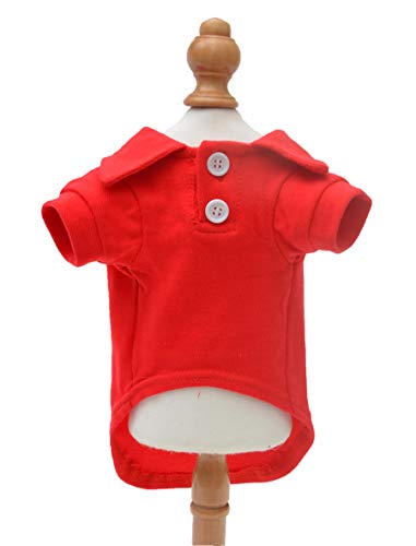 lovelonglong Basic Hunde-Polo-Shirts, Premium-Baumwolle, Polo-T-Shirts für große, mittelgroße und kleine Hunde mit einem Zwei-Knopf-Kragen, blanko, Rot, Größe XS von lovelonglong